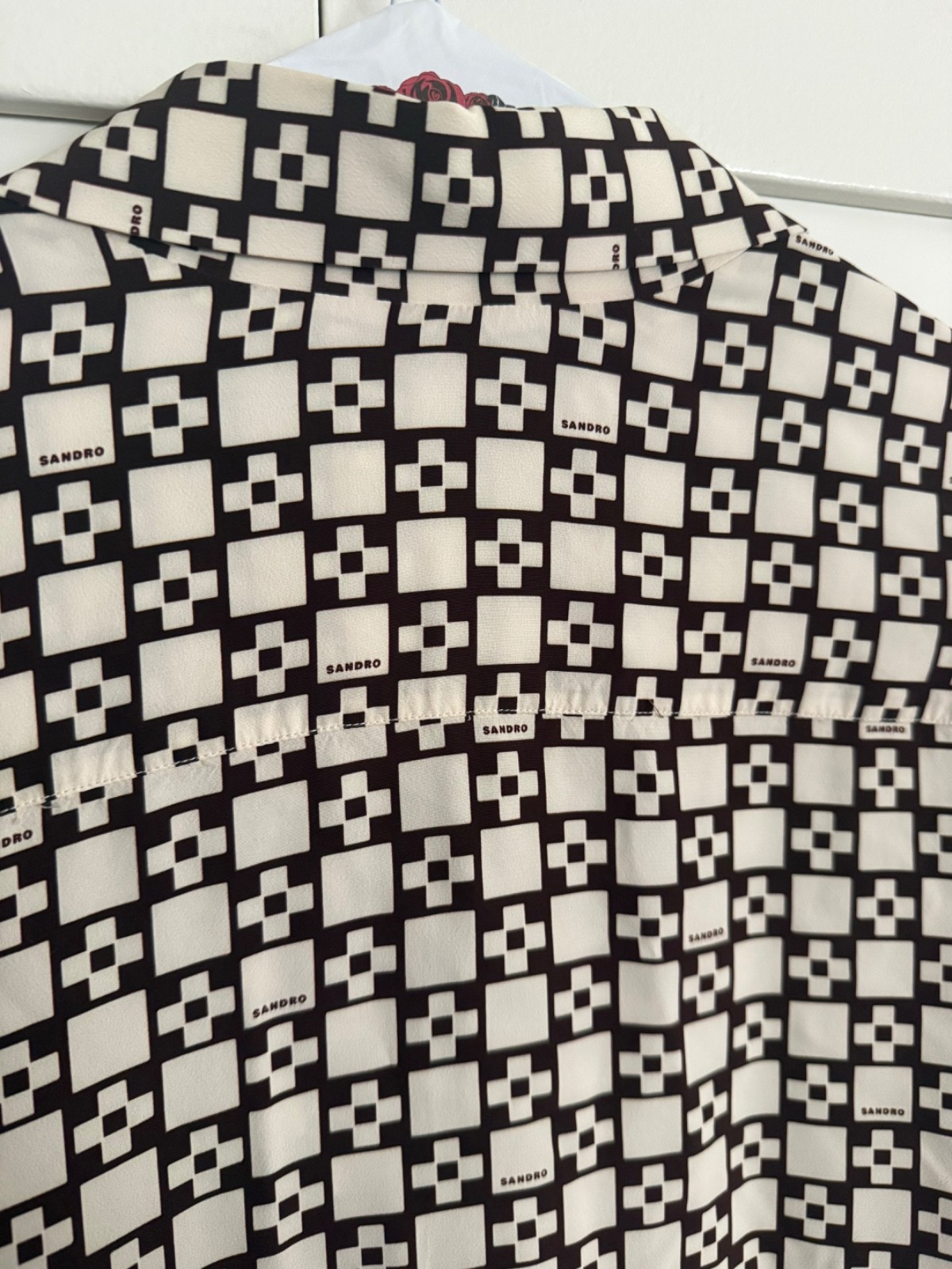 Sandro Square Cross Geometric Long Sleeve Button-Down XXL Cream / Black LV Louis