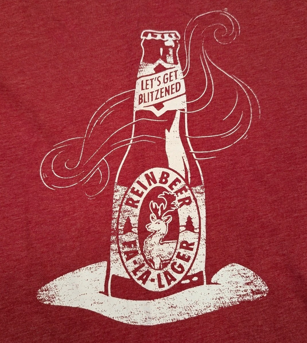 Lets Get Blitzened Funny Beer Christmas T Shirt 2XL Reinbeer Fa La lager Red NEW