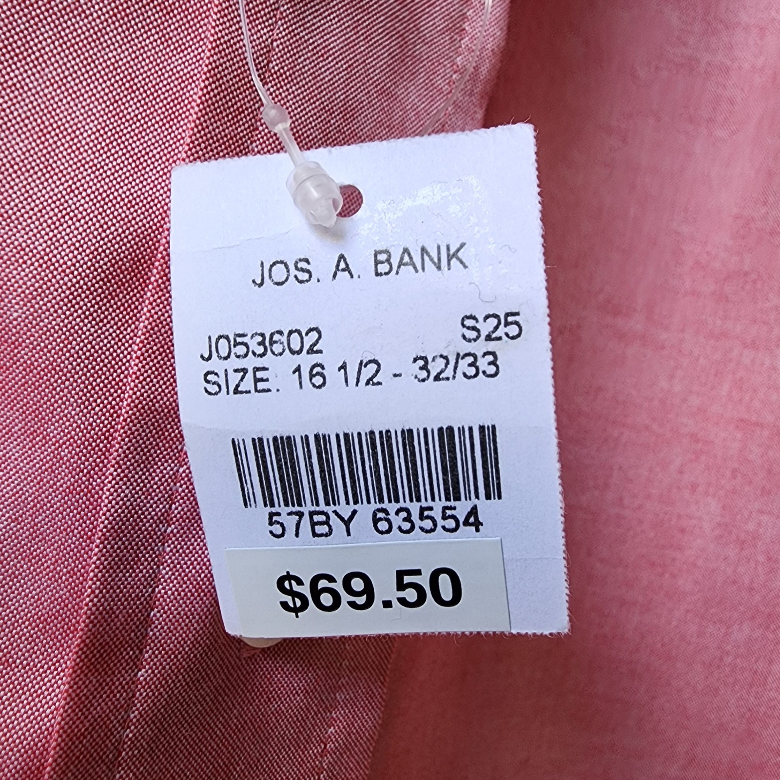 16.5 32/33 Shirt Light Red Pink Salmon Traveler Jos A Bank Non Iron Tailored Man