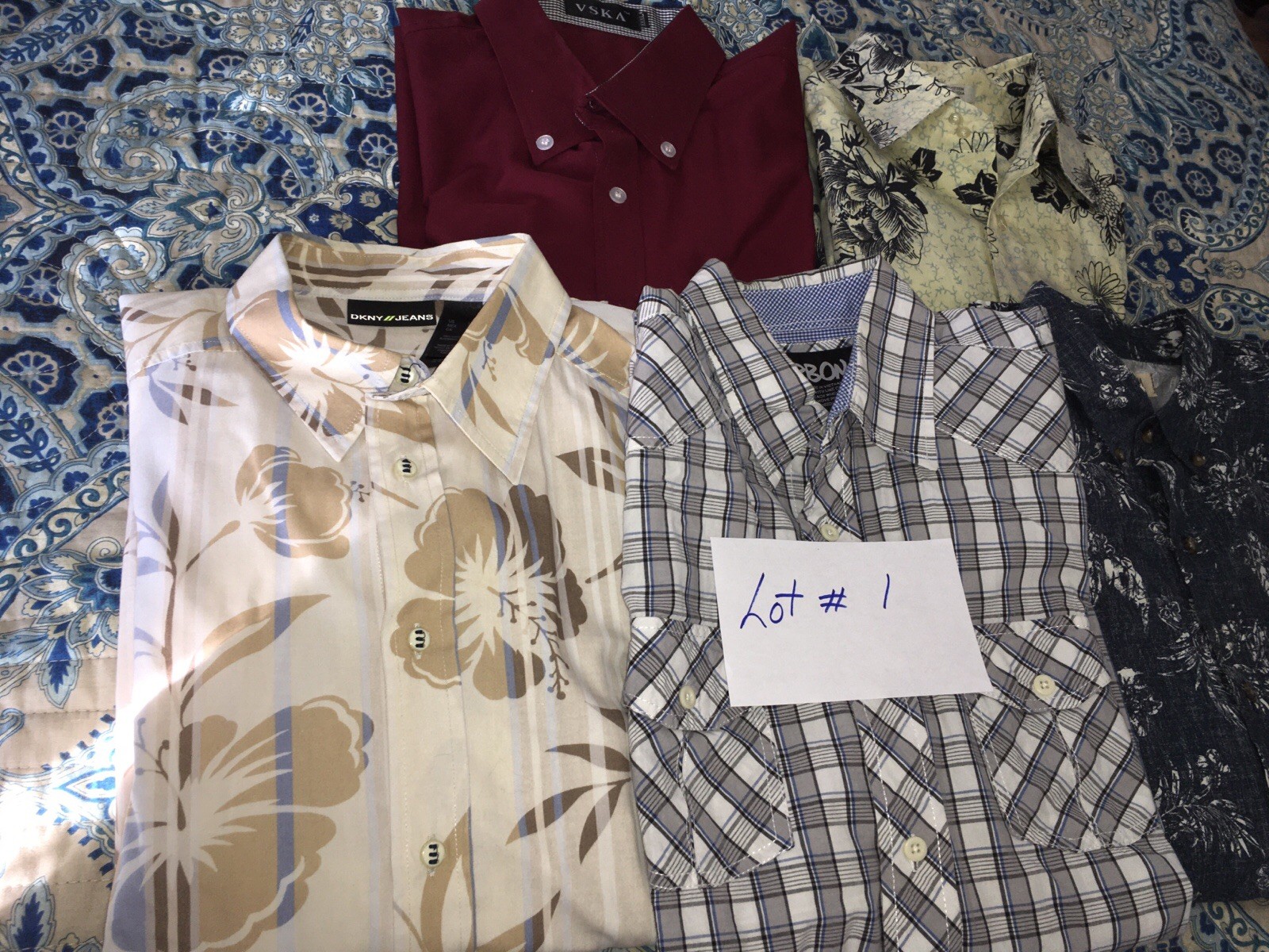 Lot of 5 Men’s Med. Shirts LS Hollister, DNKY ,Carbon, Ron Chereskin, VSKA