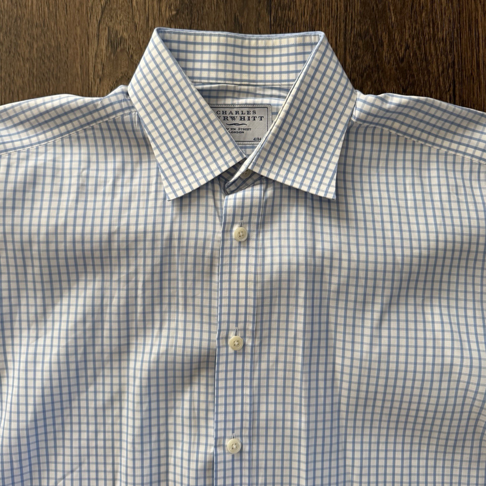 Charles Tyrwhitt Men’s 16 33 Blue White Checked Dress Shirt 41/84cm French Cuff