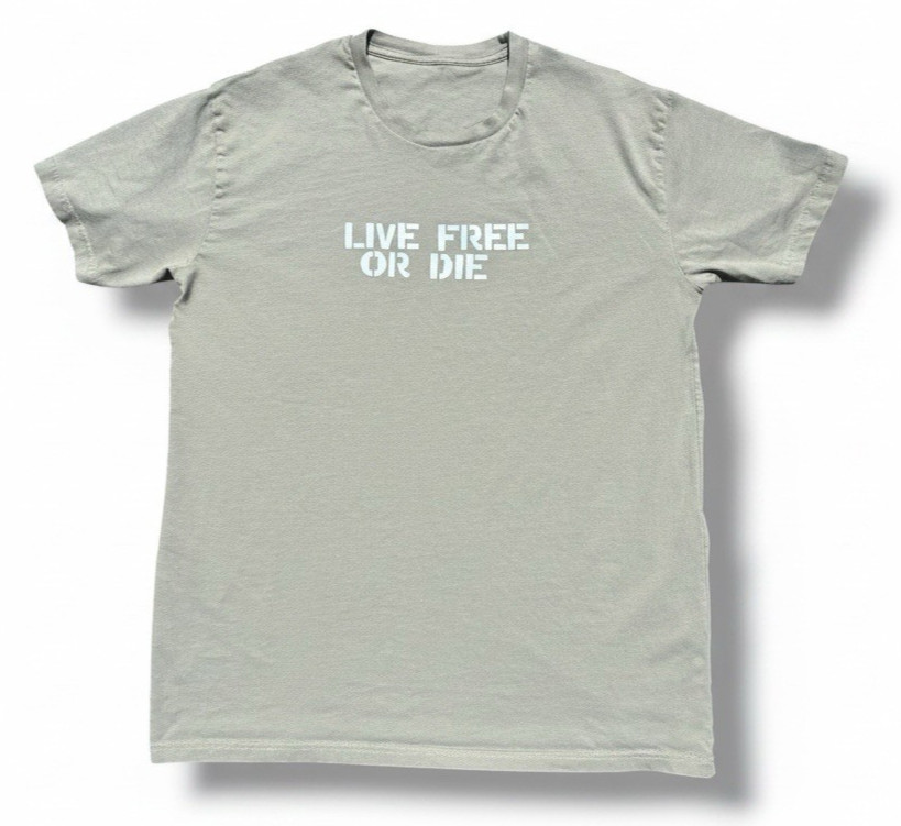 Mens Moss Grey Live Free Or Die Logo T Shirt No Label Size Medium