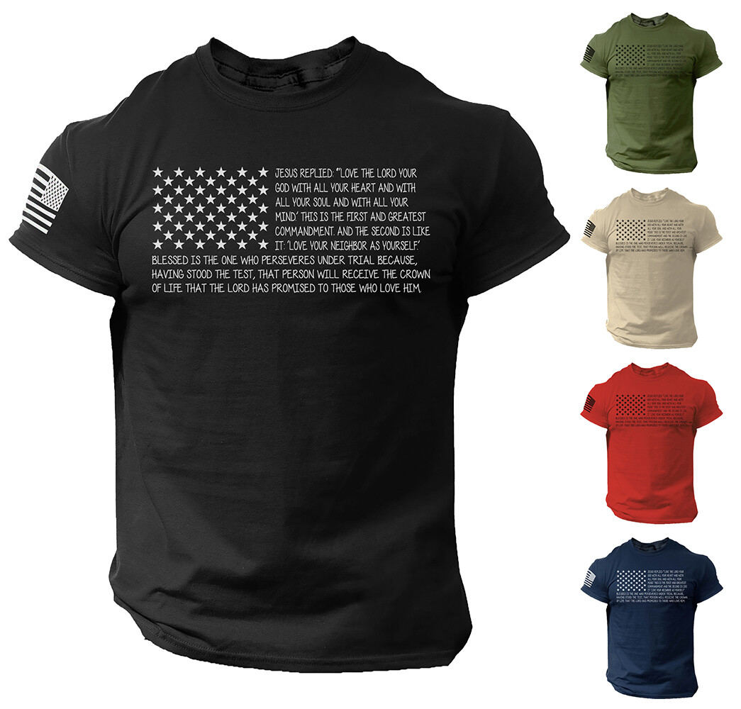 Bible T Shirt Men’s USA Flag American Christian Bible Verse Gift Shirt