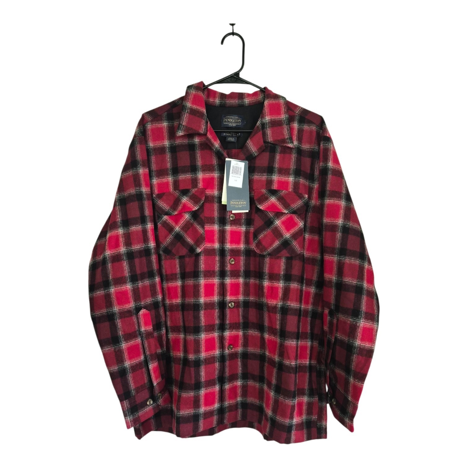 Pendleton Board Shirt Red Plaid Virgin Wool Flannel Button Up USA Men’s L NWT