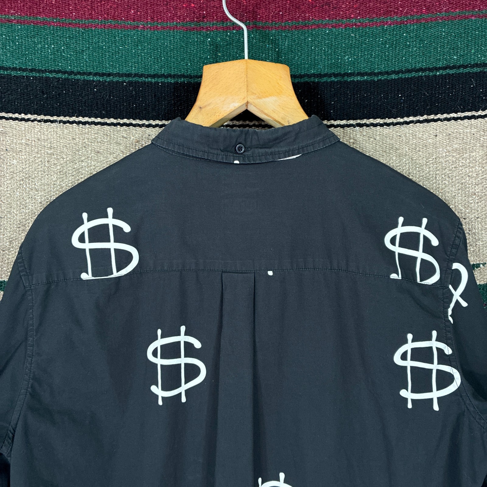 Vintage Stüssy Dollar Sign Print Black Button Shirt – Men’s Large – Cotton