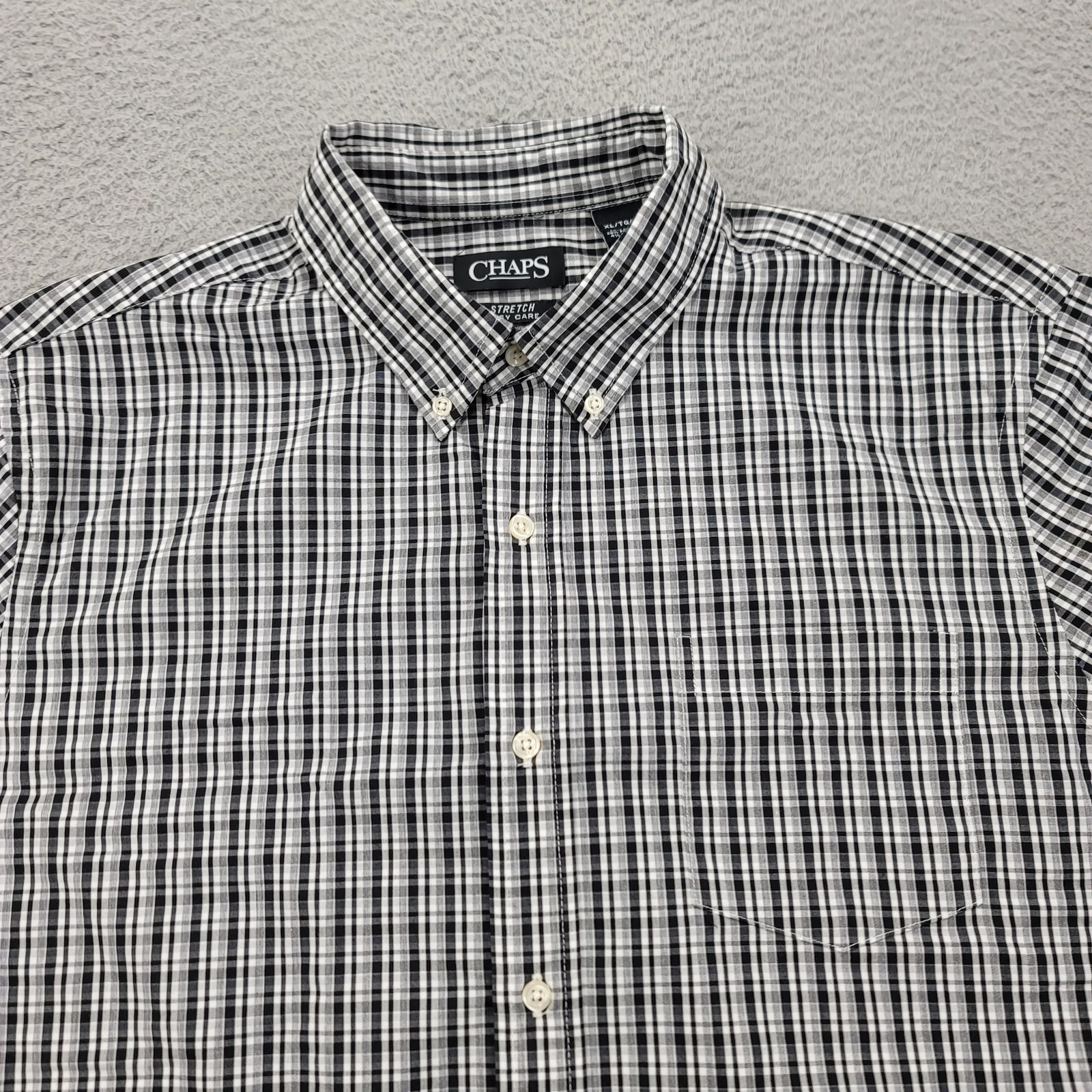 Chaps Shirt Mens XL Black White Plaid Button Down Stretch Easy Care Classiccore