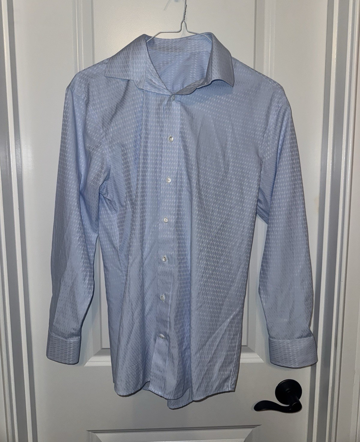 Blue White Check Dress Shirt Men’s L Regular Long Sleeve NO BRAND LOGO