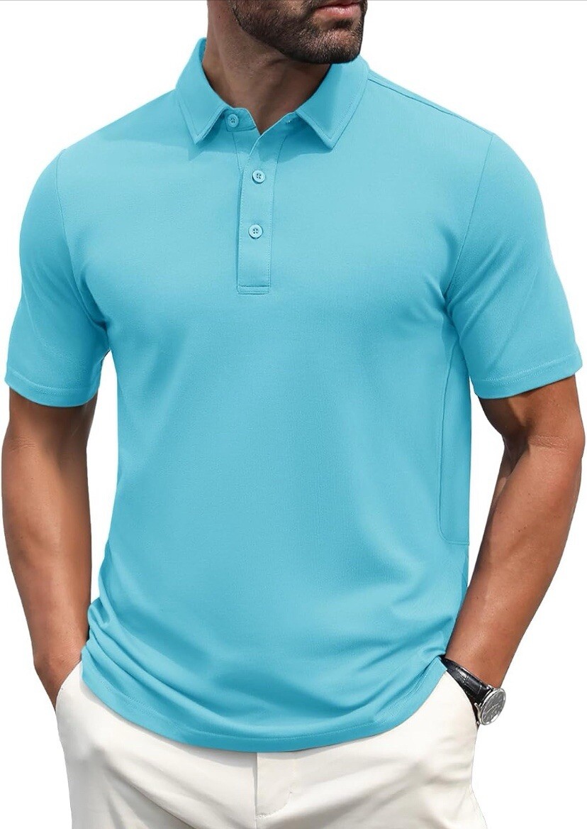 MAGCOMSEN Men’s Polo Shirts Short Sleeve Cotton Pique Golf Shirt Blue Size XL