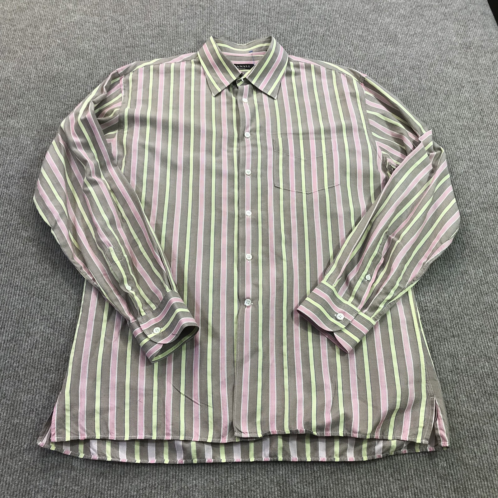 Canali Dress Shirt Mens 2XL Stripe Long Sleeve Button Front Made In Italy