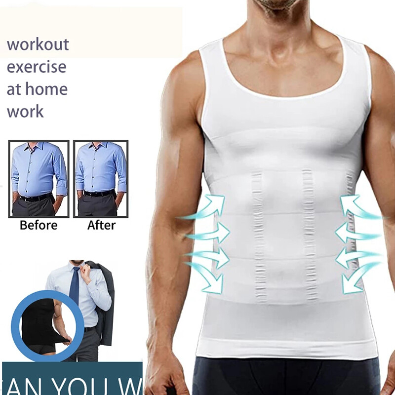 Men Slimming Body Shaper Shirt Belly Tummy Control Vest Compression Tank Top Gym