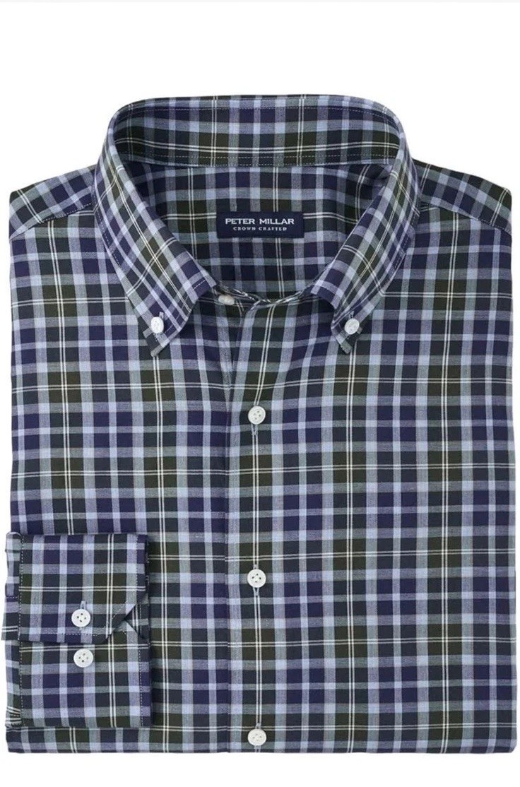 Peter Millar Men’s Navy Lenox Winter Soft Twill Sport Shirt – Size Medium NWT