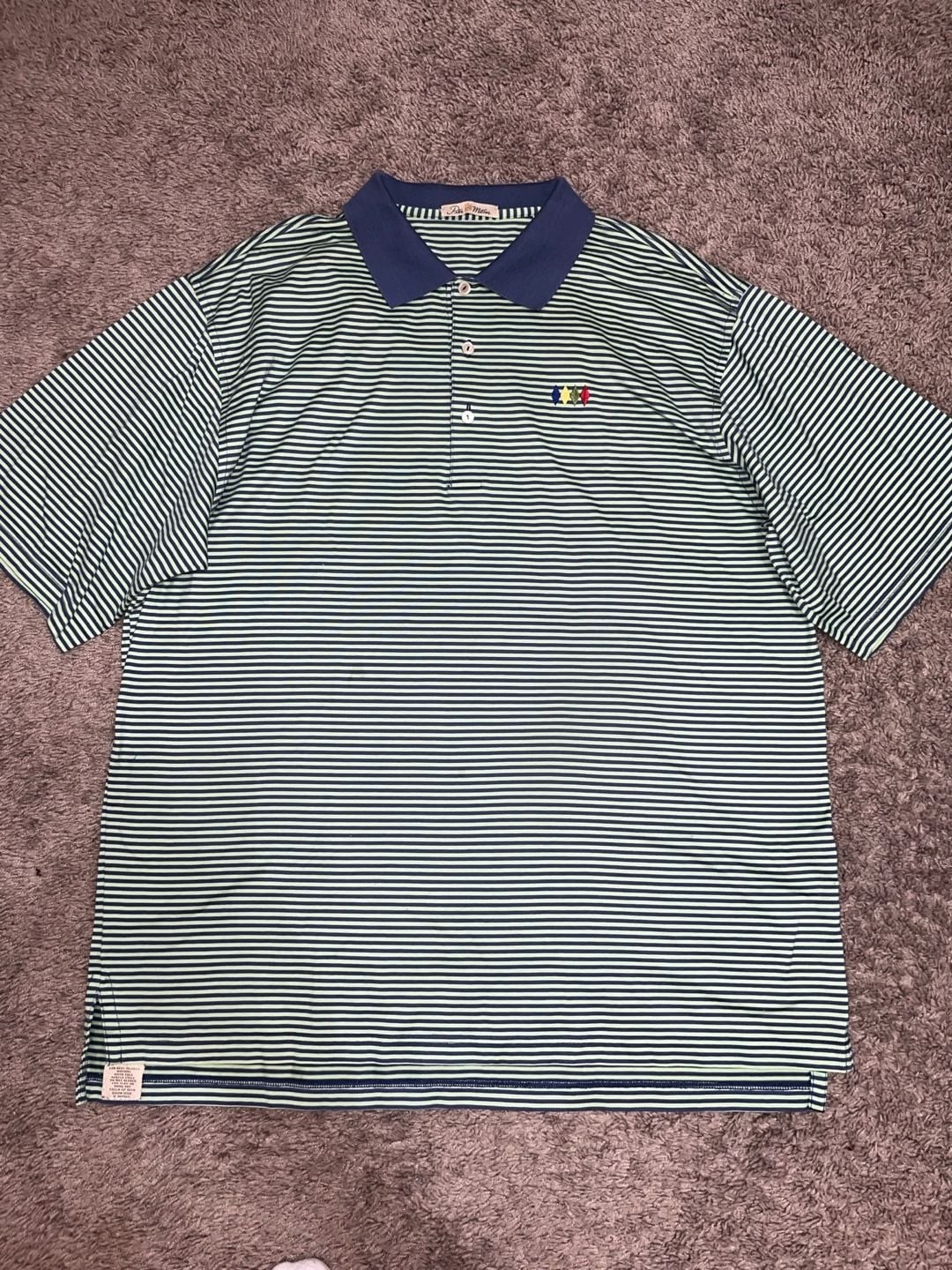 Peter Millar Men’s Mercerized Cotton Striped Polo Shirt with Embroidered Diamond
