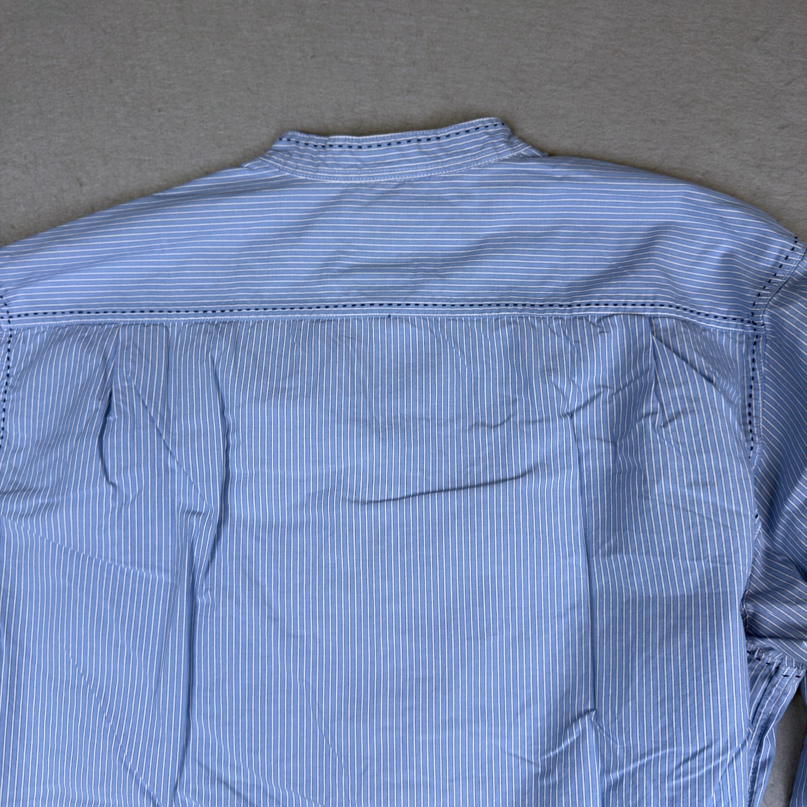 Territory Ahead Shirt Mens Large Blue Button Up Banded Grandfather Collar Doby