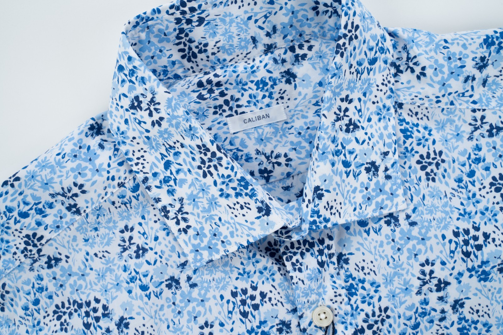 CALIBAN Floral Blue Dress Shirt Cotton Spread Collar Slim Fit 15 3/4 40