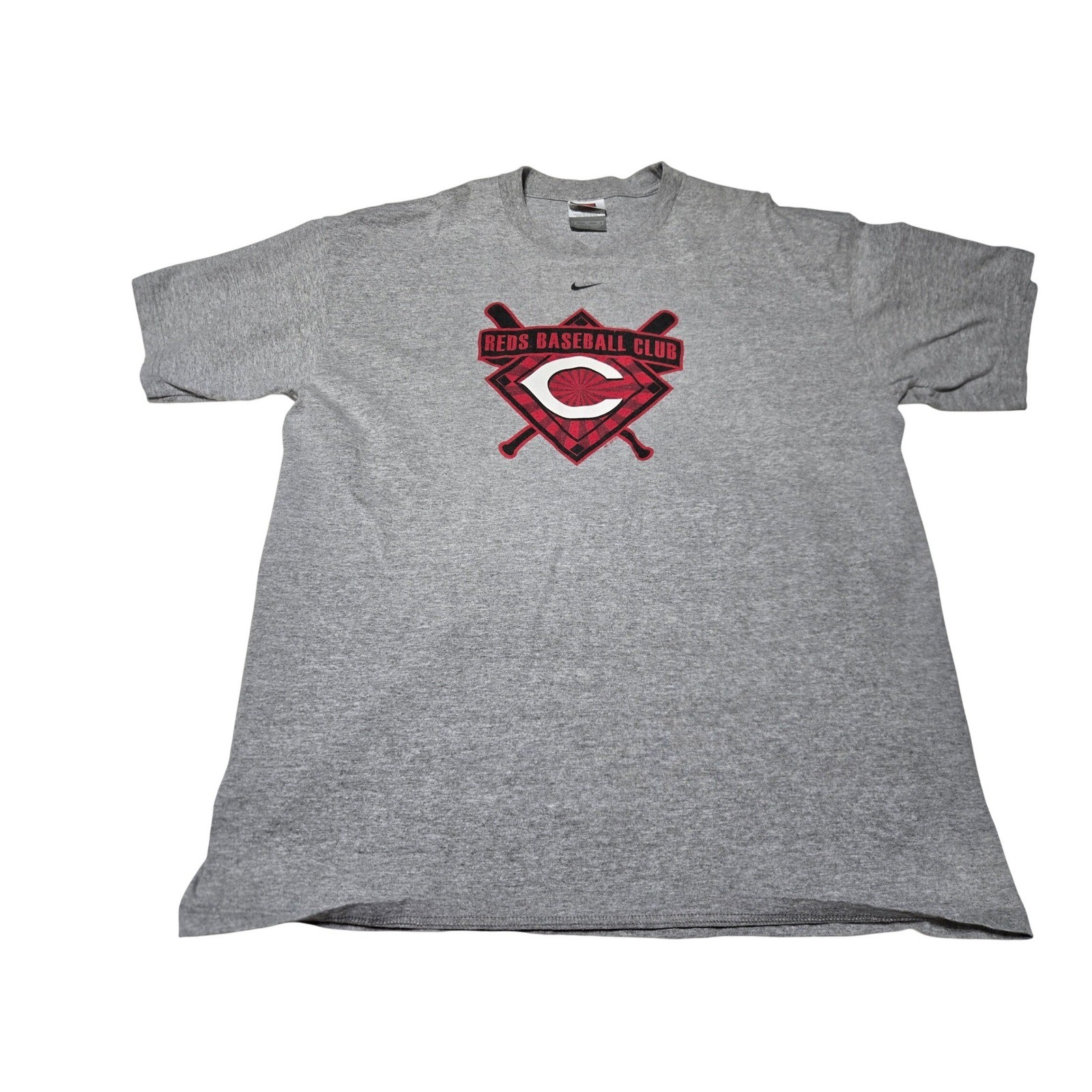 Nike Cincinnati Reds Baseball T Shirt Mens XL Gray Graphic Tee Y2K Center Swoosh