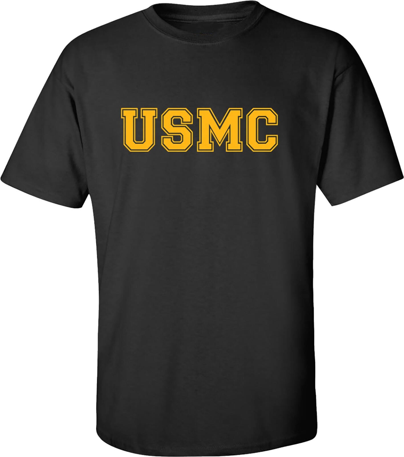 “USMC” Athletic Black Adult Short Sleeve T-shirt – Adult Small to 6X-Large