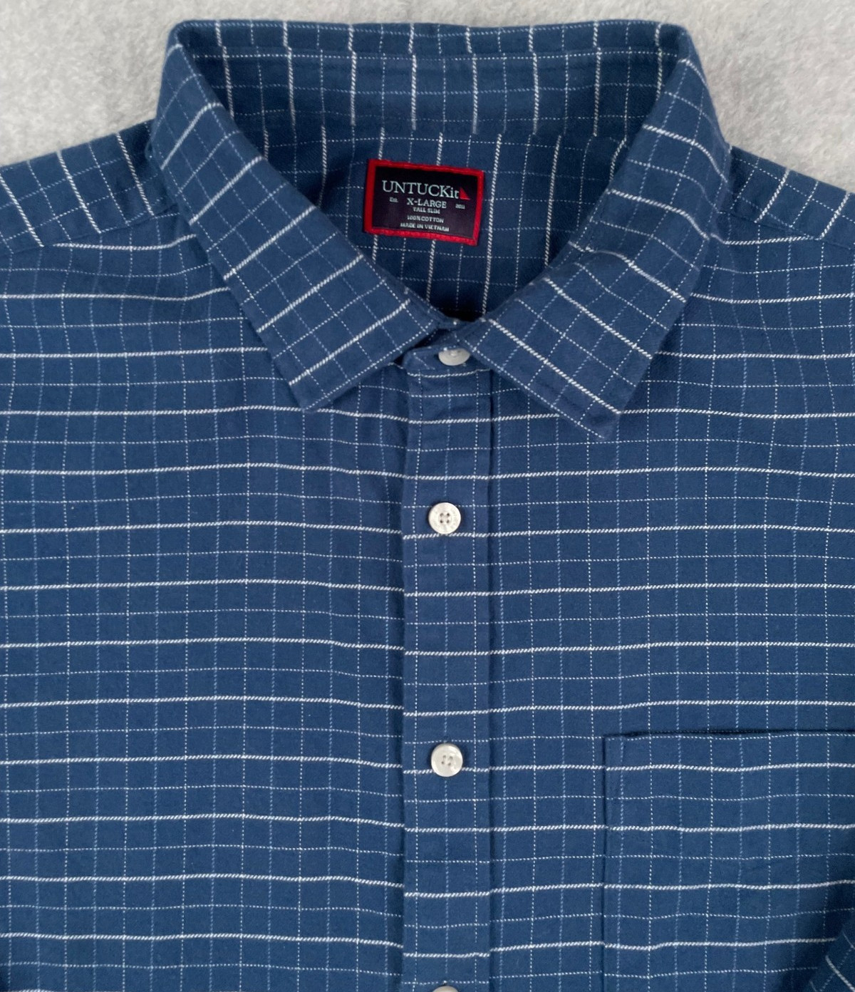 UNTUCKit XL Blue Windowpane Check Button Down Shirt Heavy Cotton Soft Feel