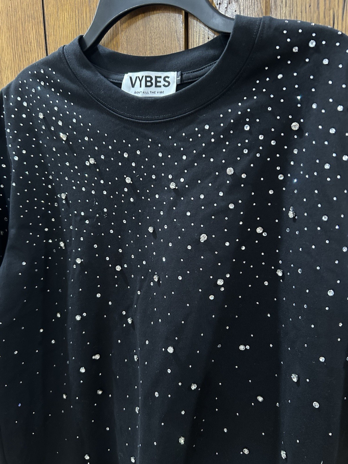 Vybes Luxury Diamond Star Rhinestones Fashion Black White T-Shirt High Quality