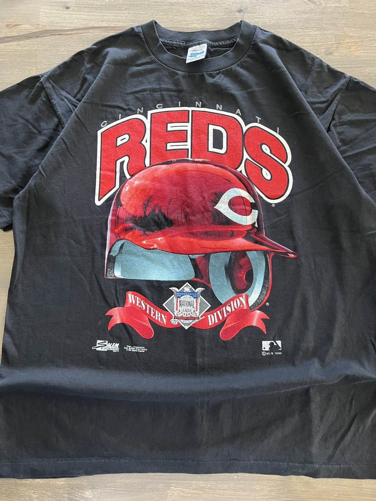 VINTAGE CINCINNATI REDS Salem Sportswear Graphic 1992 Shirt Single Stitch XL