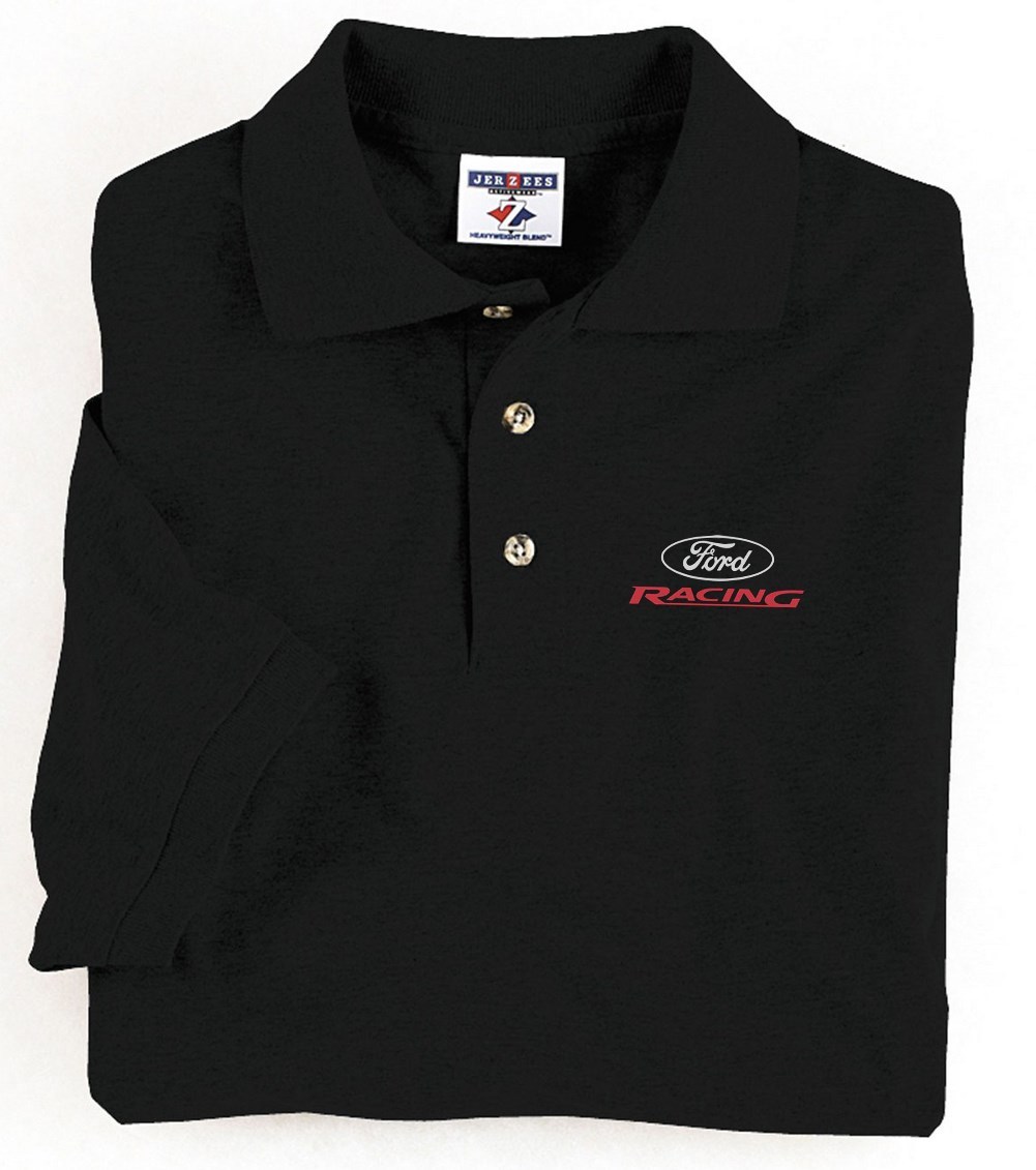 Mens polo style collared shirt Ford Racing design buttons collar button up shirt