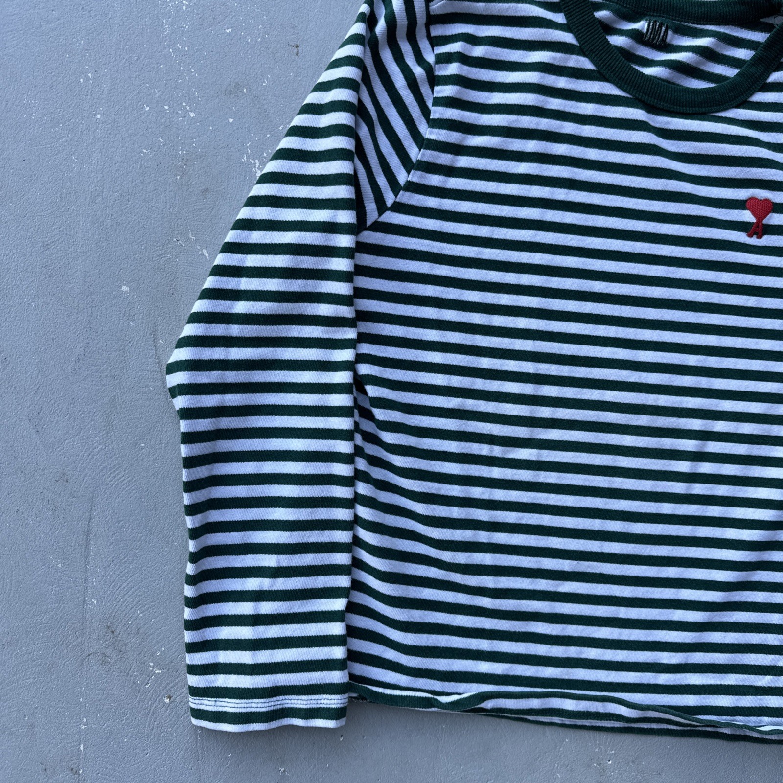 AMI Paris T-Shirt Alexandre Mattiussi Striped Heart Logo Long Sleeve Small