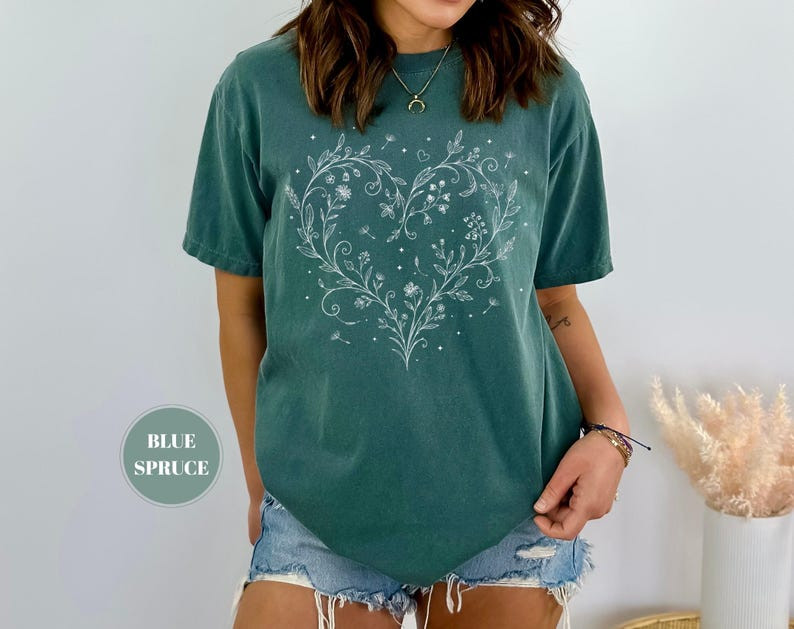 Floral Heart Wildflower Comfort Colors Shirt Botanical Dandelion Garden Gift Tee