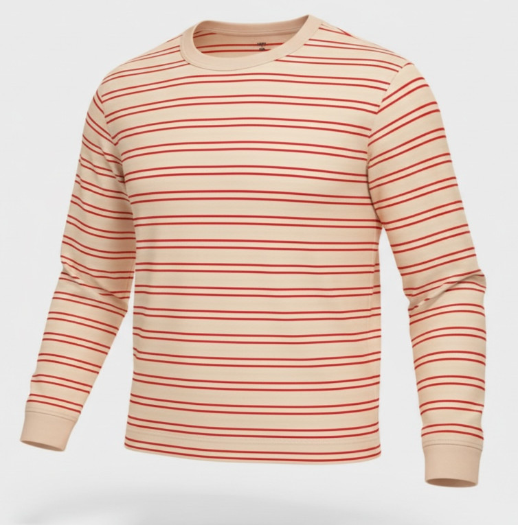 Mode of One Mens Long Sleeve Relaxed Fit Stripe TShirt in Cinnamon Brûlée size L