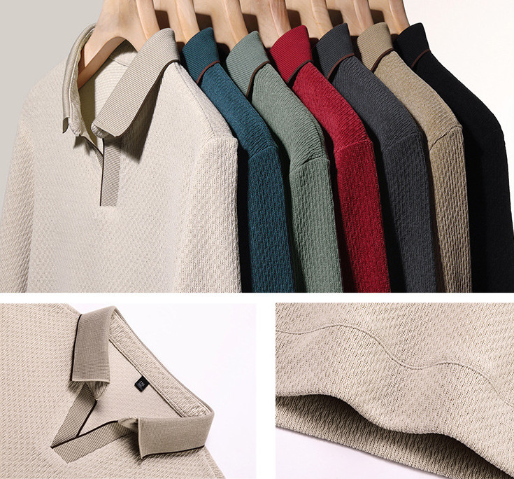 New Basic Turn-Down Collar T-Shirts Men’s Casual Long Sleeve Vintage Buttom Tops