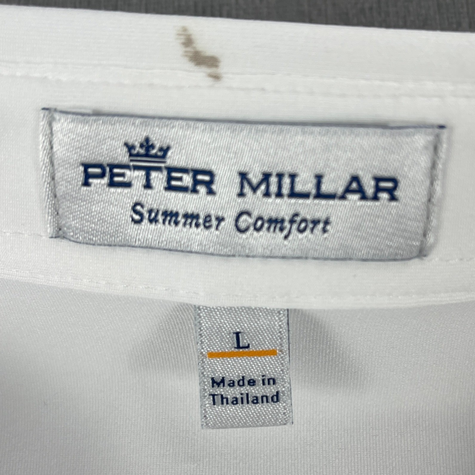 Peter Millar Mens L White Polo Shirt Summer Comfort Resurrection Brands Logo