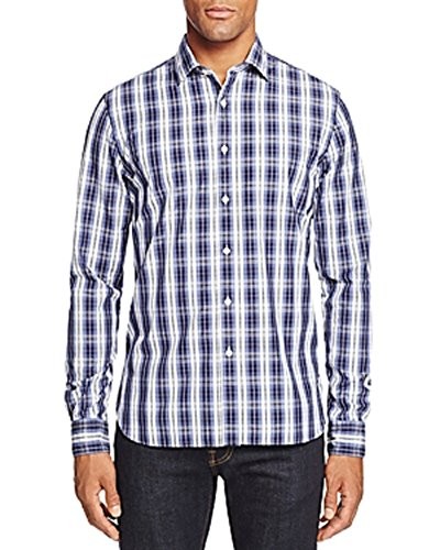 Private Label Plaid Slim Fit Button-Down (Dark Blue M)