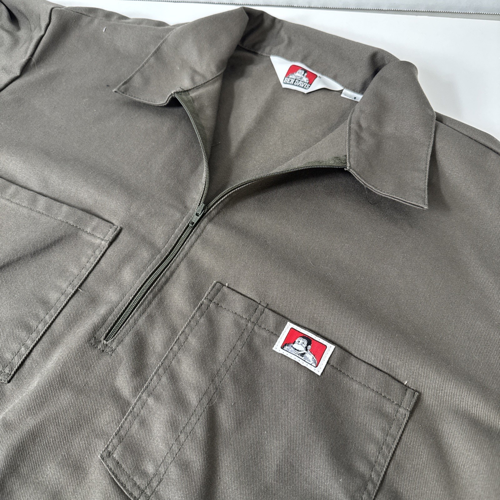 Ben Davis Shirt Mens Large L Army Green 1/4 Zip Pullover Work Made USA Workwear