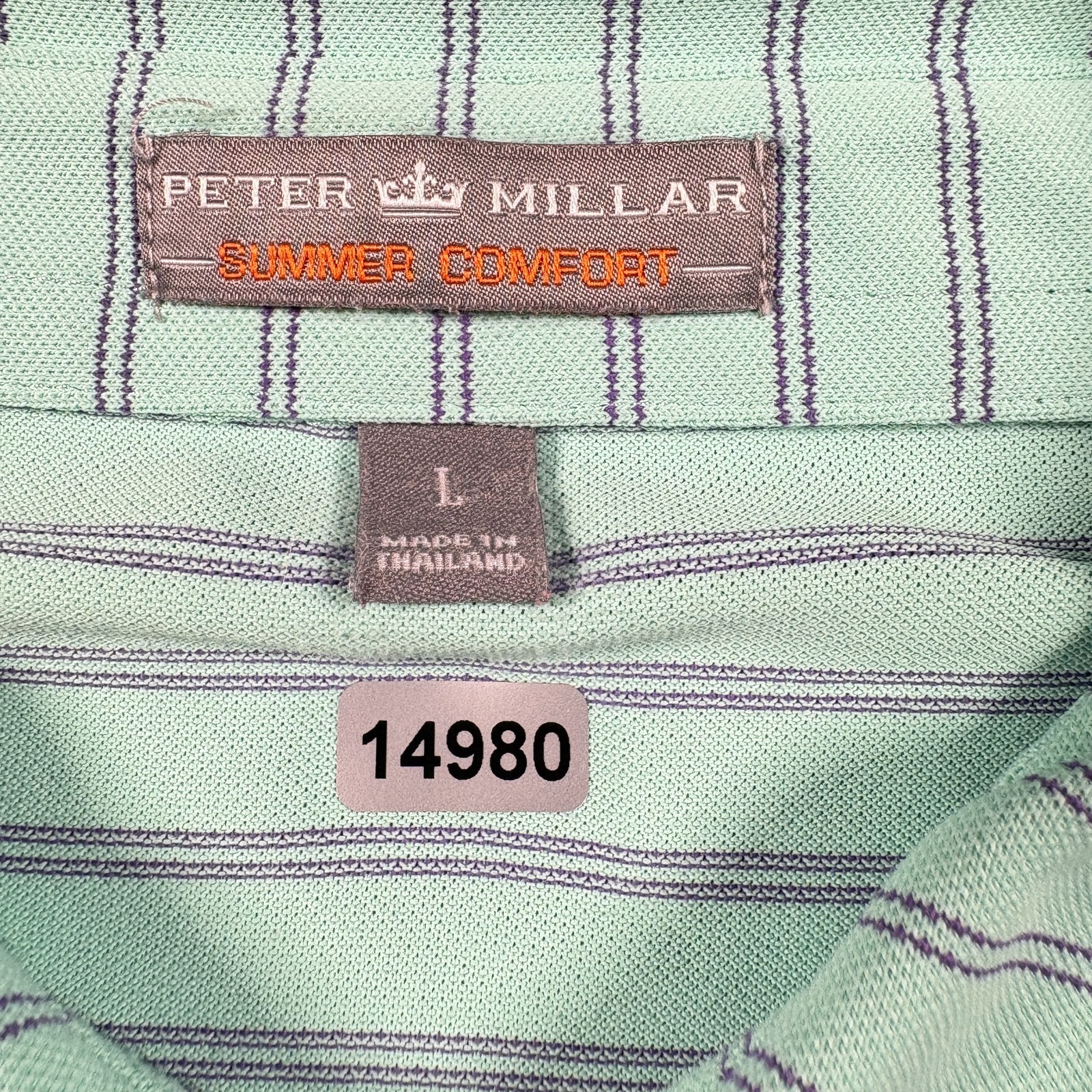 Peter Millar Polo Shirt Mens Large Green Striped Summer Comfort High Low Hem