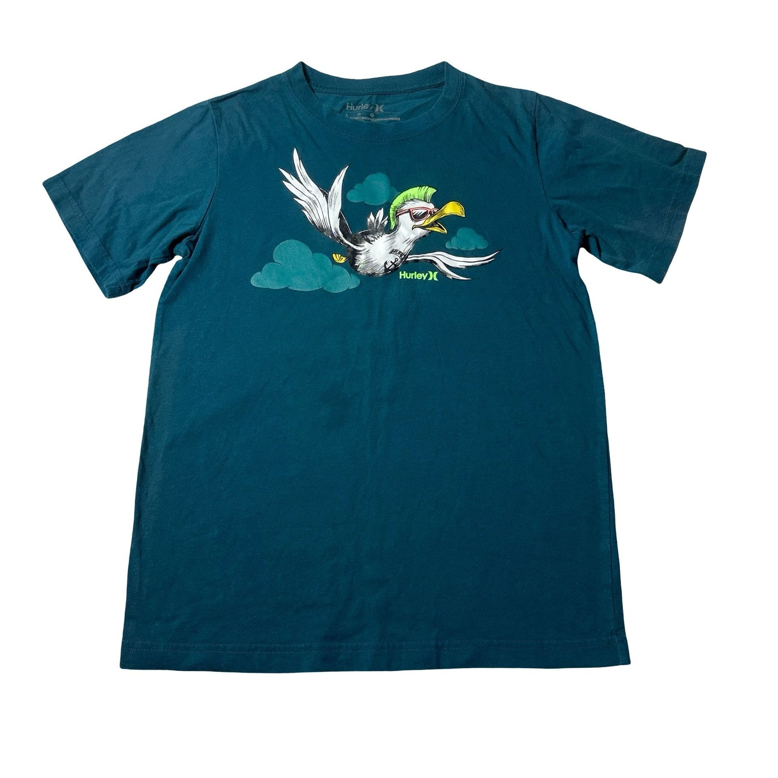 Hurley Mens Bird Mohawk Graphic T Shirt Teal Blue Large