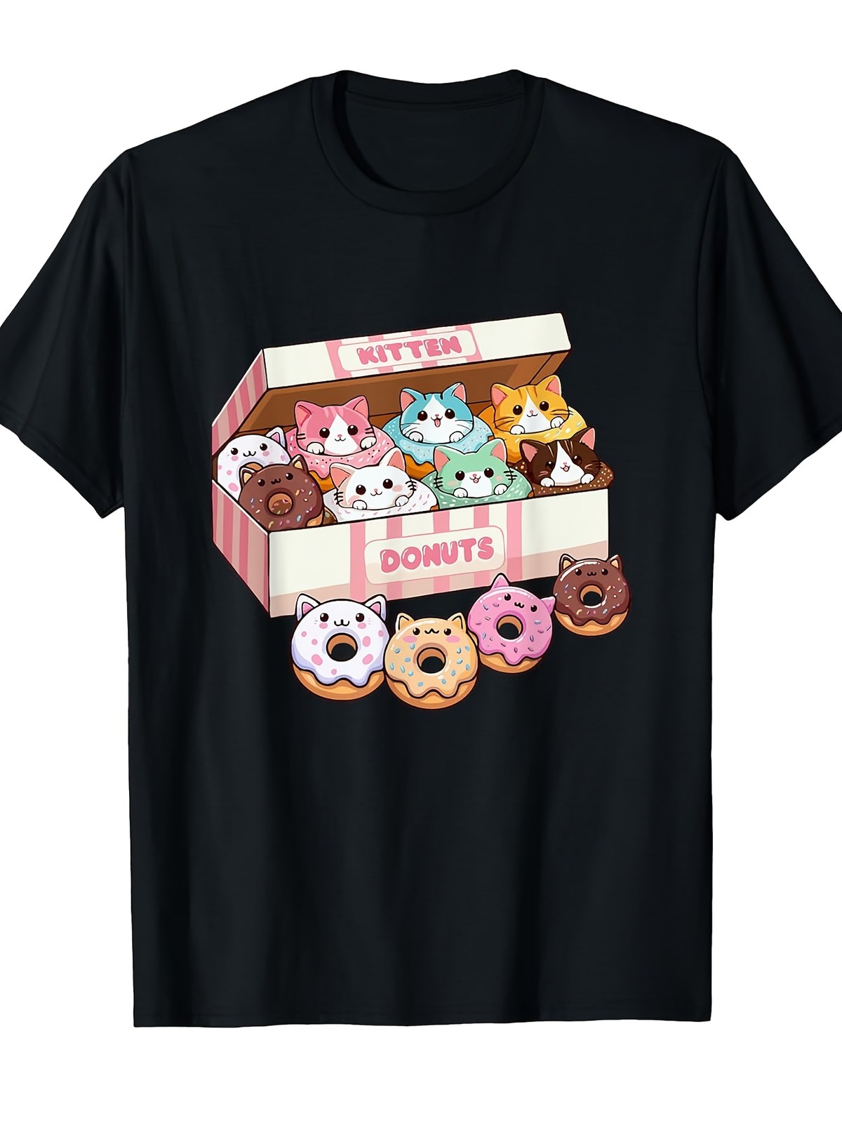 Kitten Donuts Cat Lover Cute Doughnut Streetwear Trendy Summer Gift Unisex Tee
