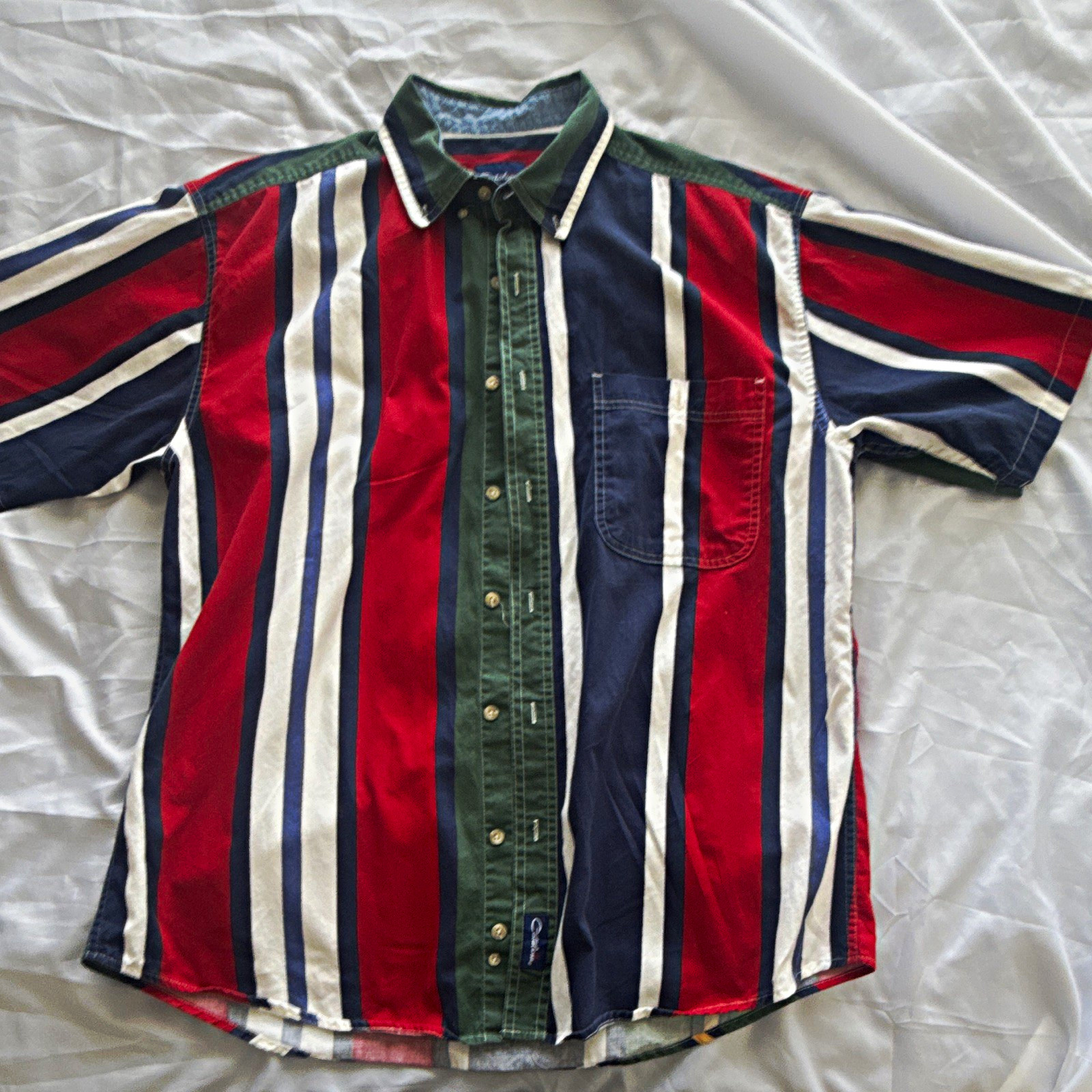 Catalina Men’s L Cotton Short Sleeve Multicolor Striped Point Collar Button-Up