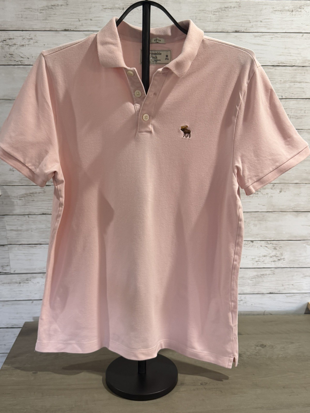 Y2K Abercrombie & Fitch Short Sleeve Polo Shirt Men’s M Stretch Pink, Moose Logo
