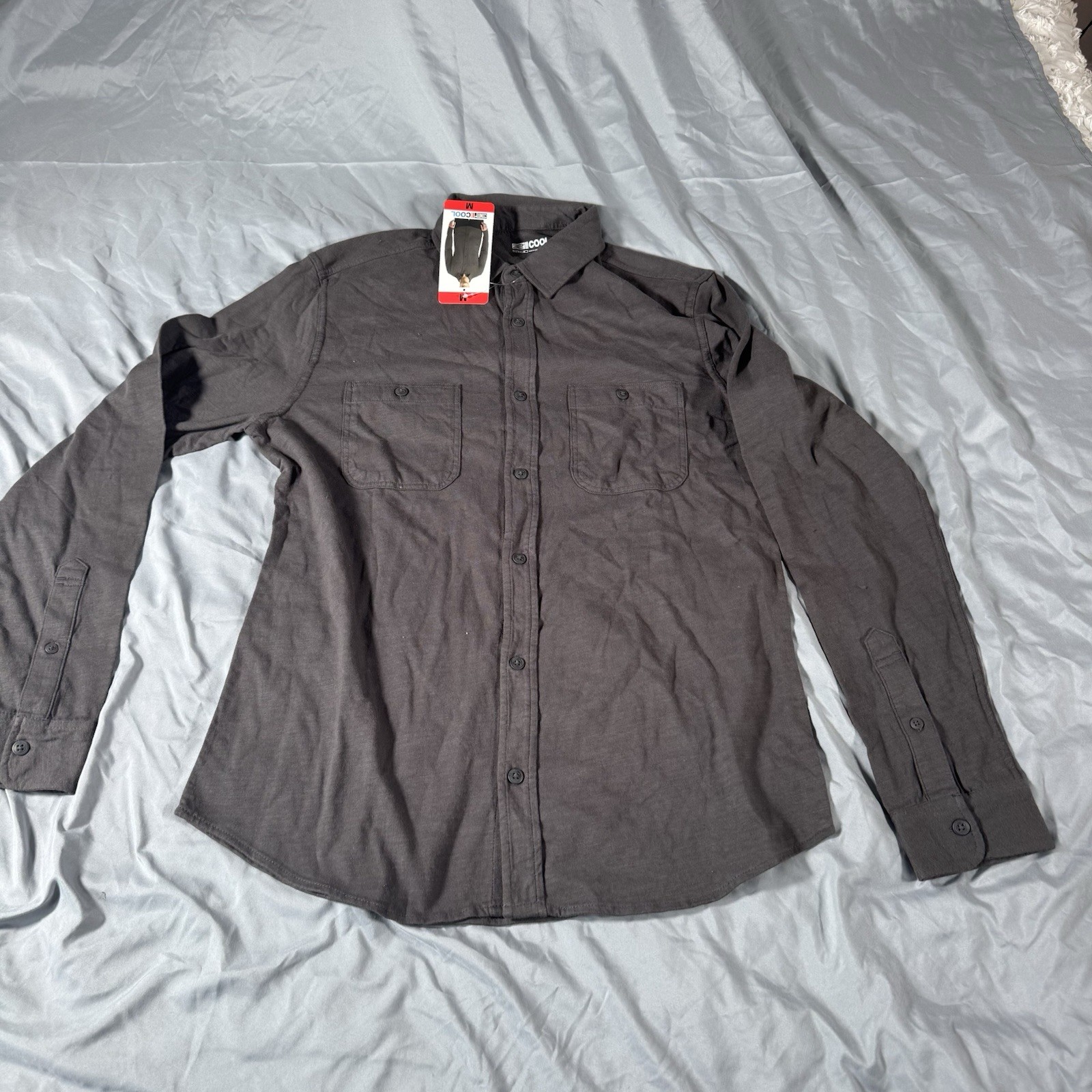 32 Degrees Cool Men’s Long Sleeve Button-Up Shirt, Gray, Size M