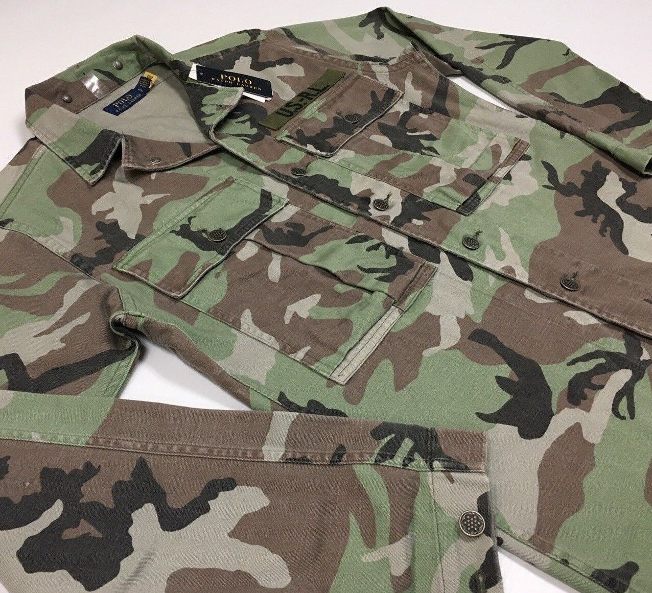 Polo Ralph Lauren B&T Military Army Camo Officer Soldier Shirt Jacket Overshirt