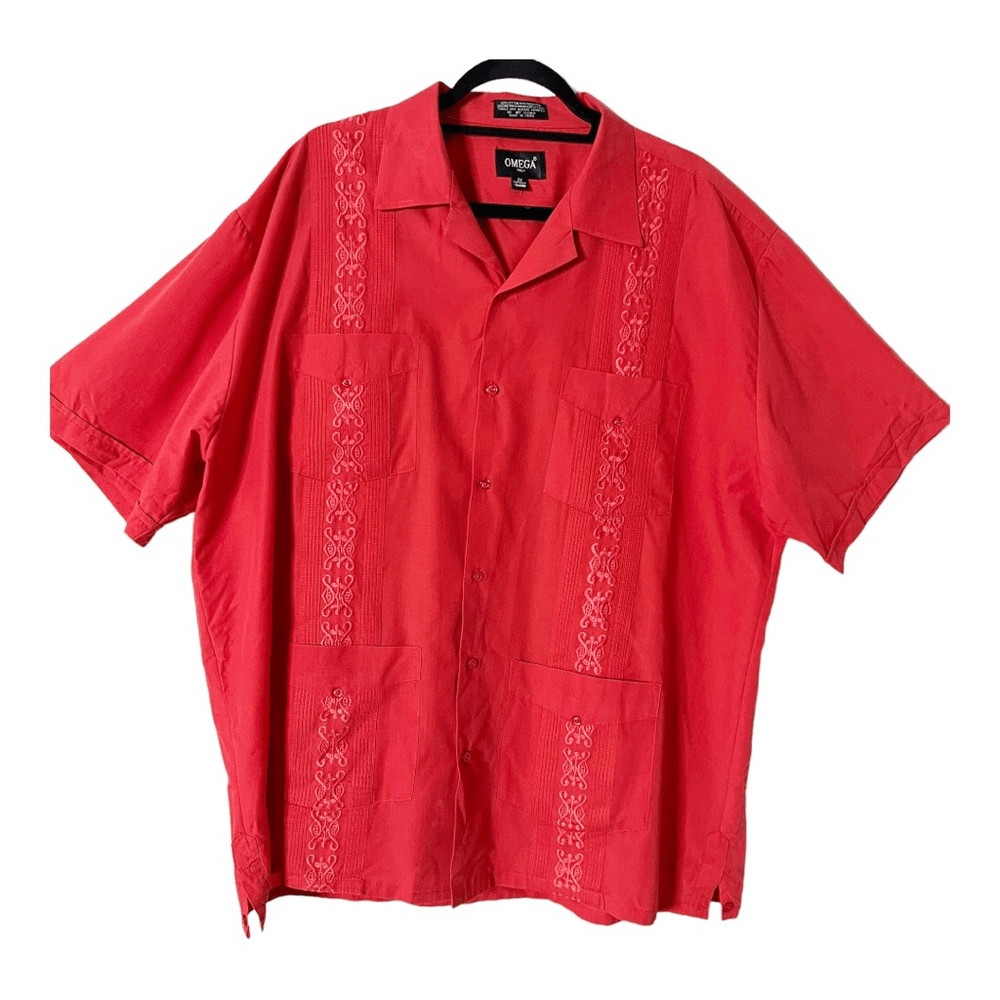 Omega Italy Men’s Short Sleeve Red Embroidered Button Down Shirt Size 2X