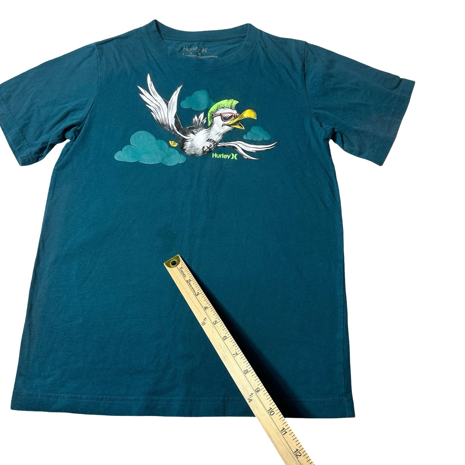 Hurley Mens Bird Mohawk Graphic T Shirt Teal Blue Large