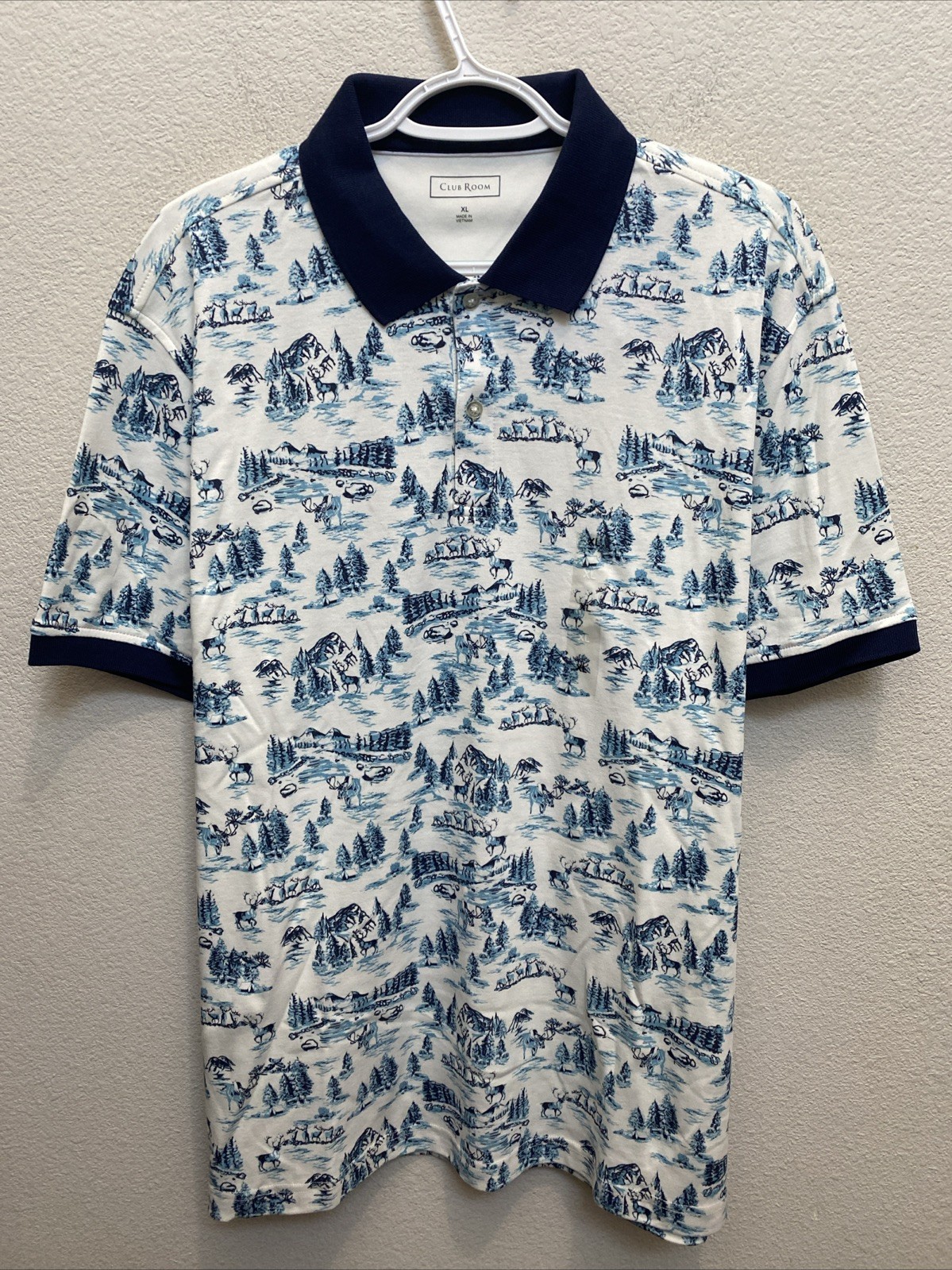 NEW Club Room Men’s XL White Deer Tree Polo Shirt Short Sleeve NWT $49.50