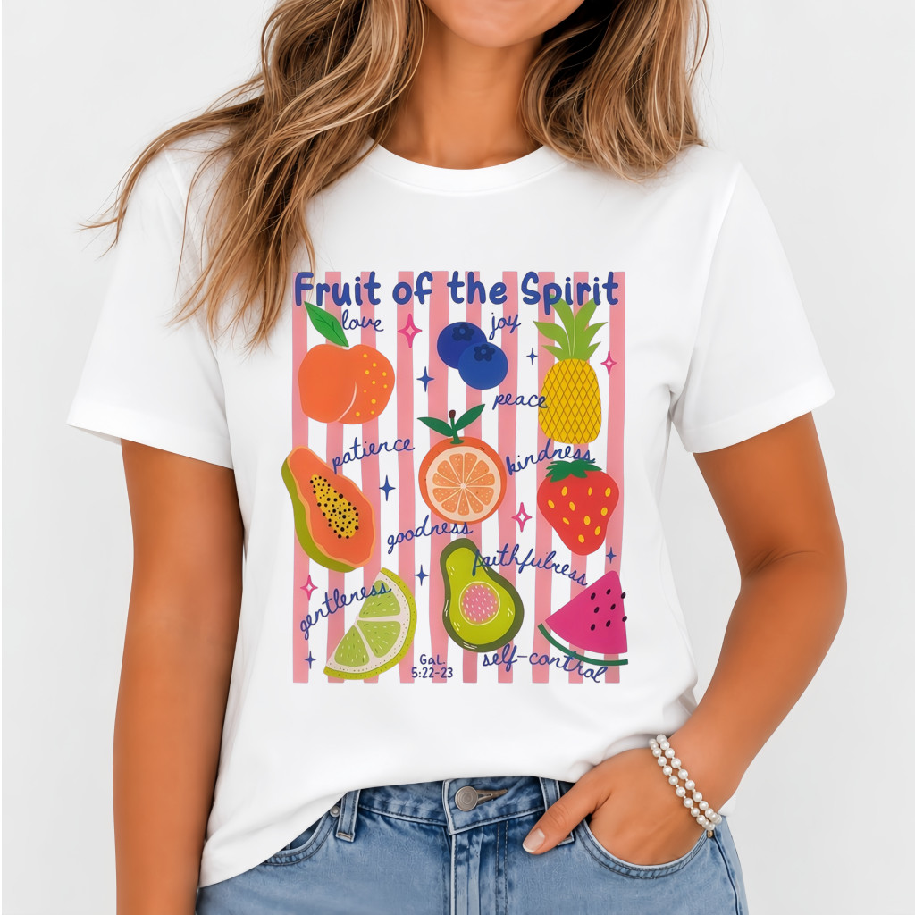 Cute Fruit of the Spirit Stripe Tshirt Boho Summer Christian Shirt Bible Tee