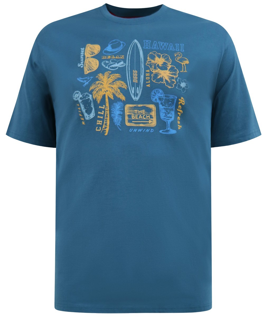 D555 SUMMER BEACH PRINT T SHIRT – TEAL BIG SIZE 2XL 3XL 4XL 5XL 6XL