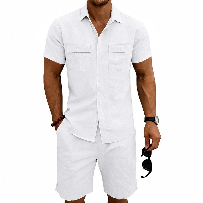 Summer Casual Commute Workwear Shirt Beach Shorts Set