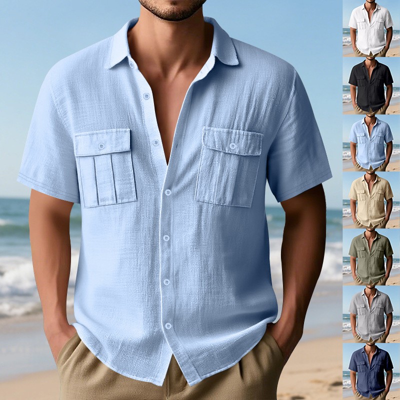 Summer Solid Patch Pocket Loose Cardigan Shirt
