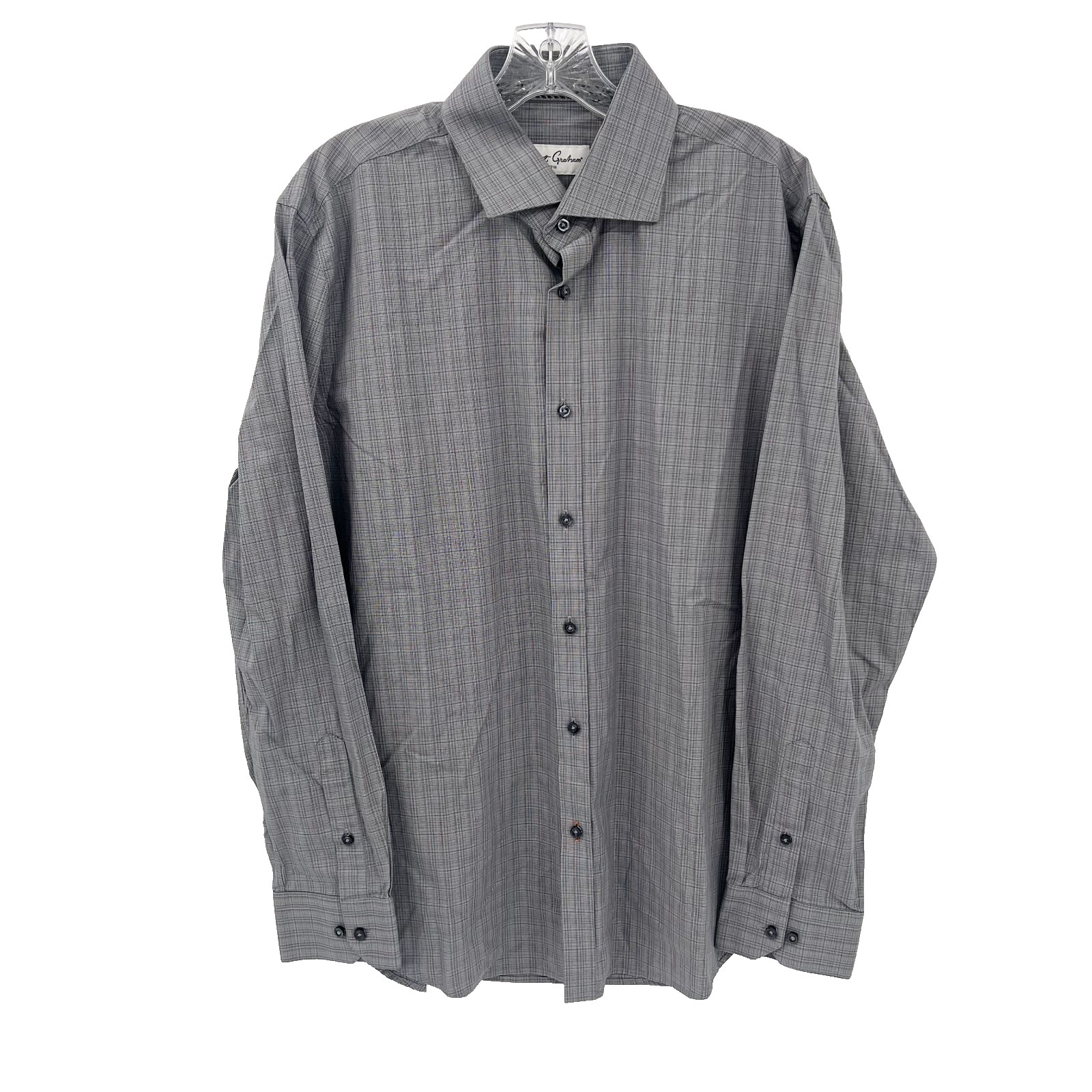 ROBERT GRAHAM Men’s 42/16.5 Gray Plaid Long-Sleeve Button-Up Dress Shirt Stretch