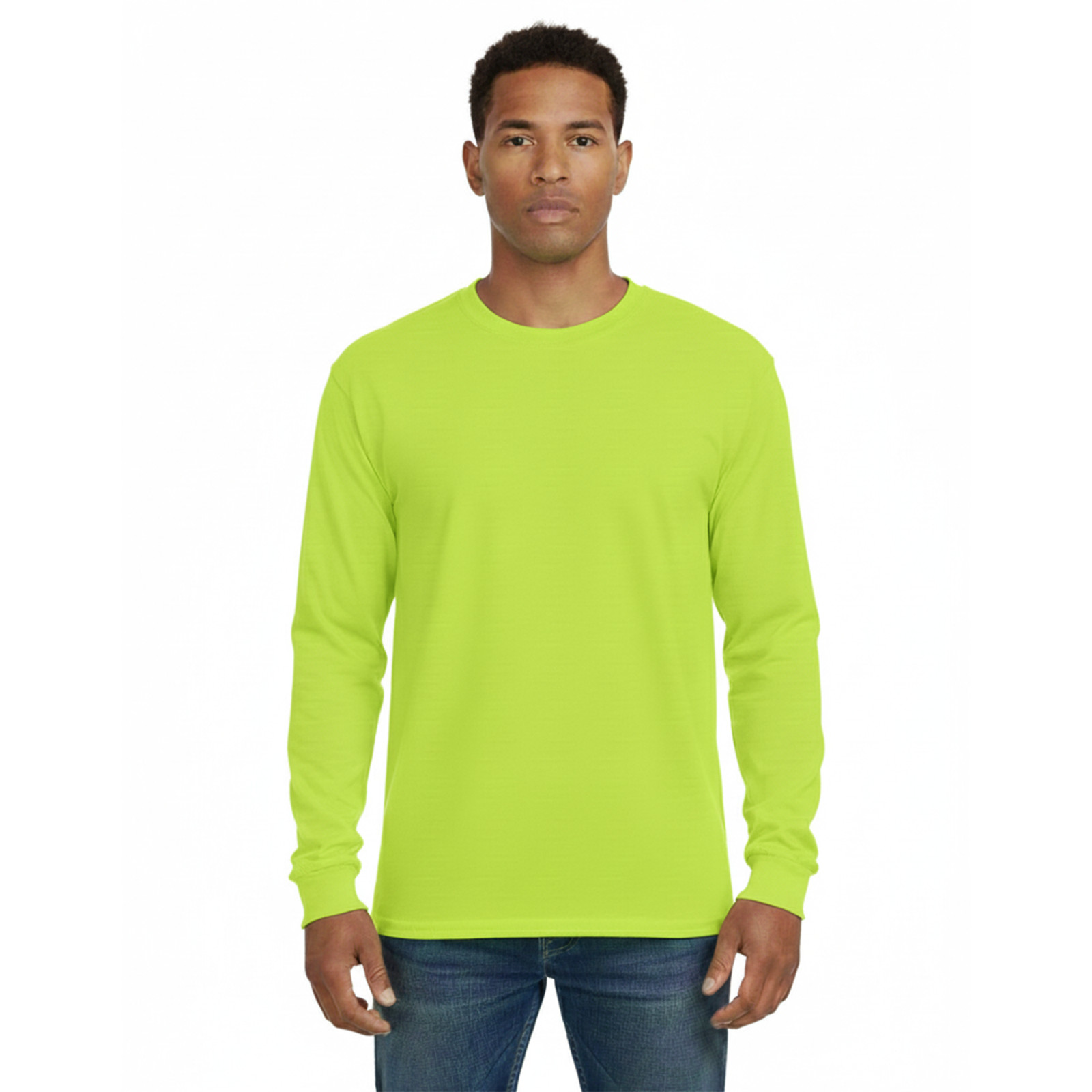New Gildan Men’s Heavy Cotton Long Sleeve T-Shirt 5400 Safety Green & Orange Tee