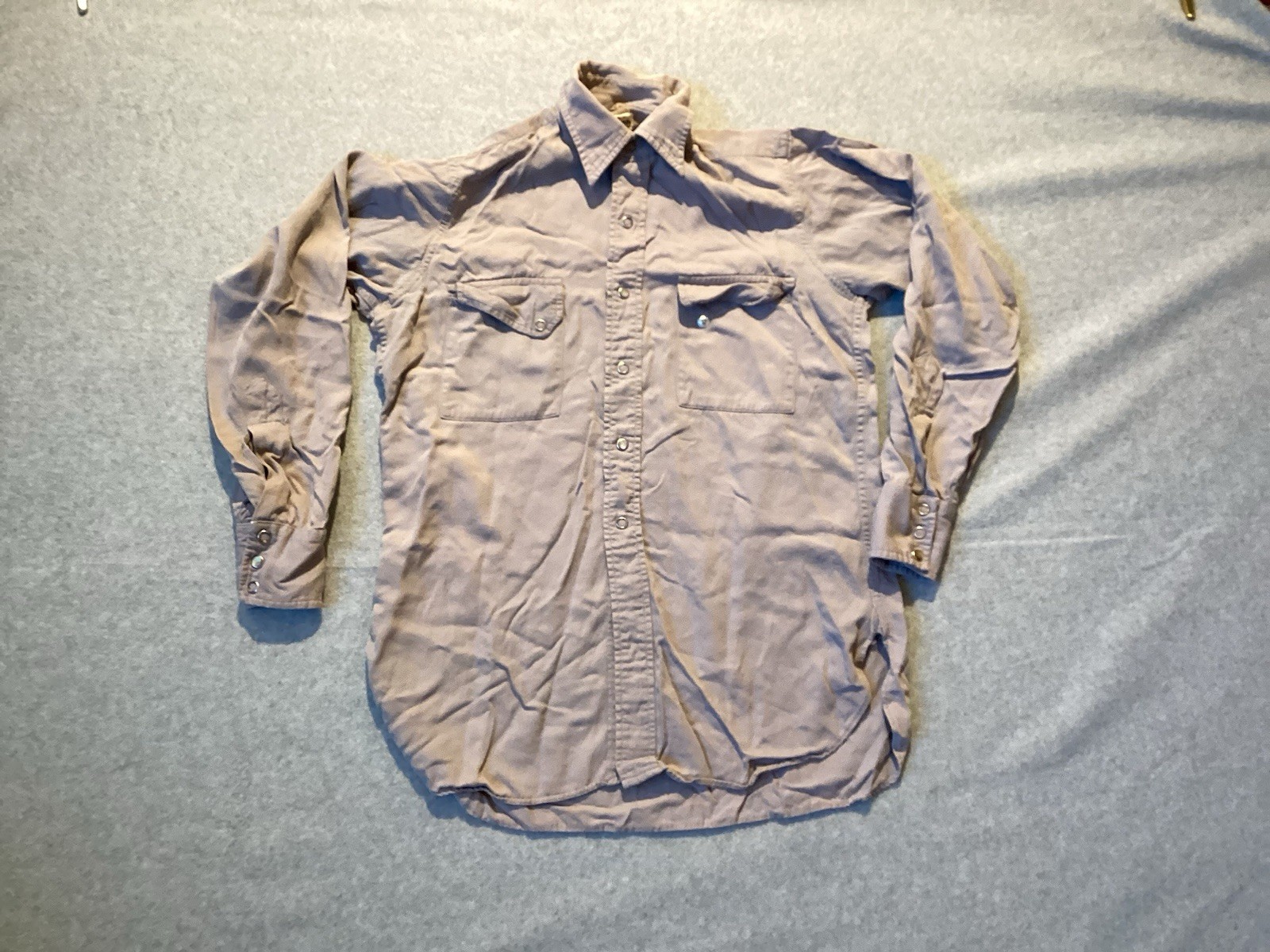 Vintage Beau Brummel Grey Pearl Snap Long Sleeve Shirt 14 1/2 Rockabilly Small