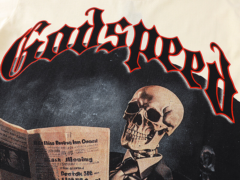 NEW Mens Godspeed Skeleton reading newspapers print Tee Washed T-shirt 2 Color