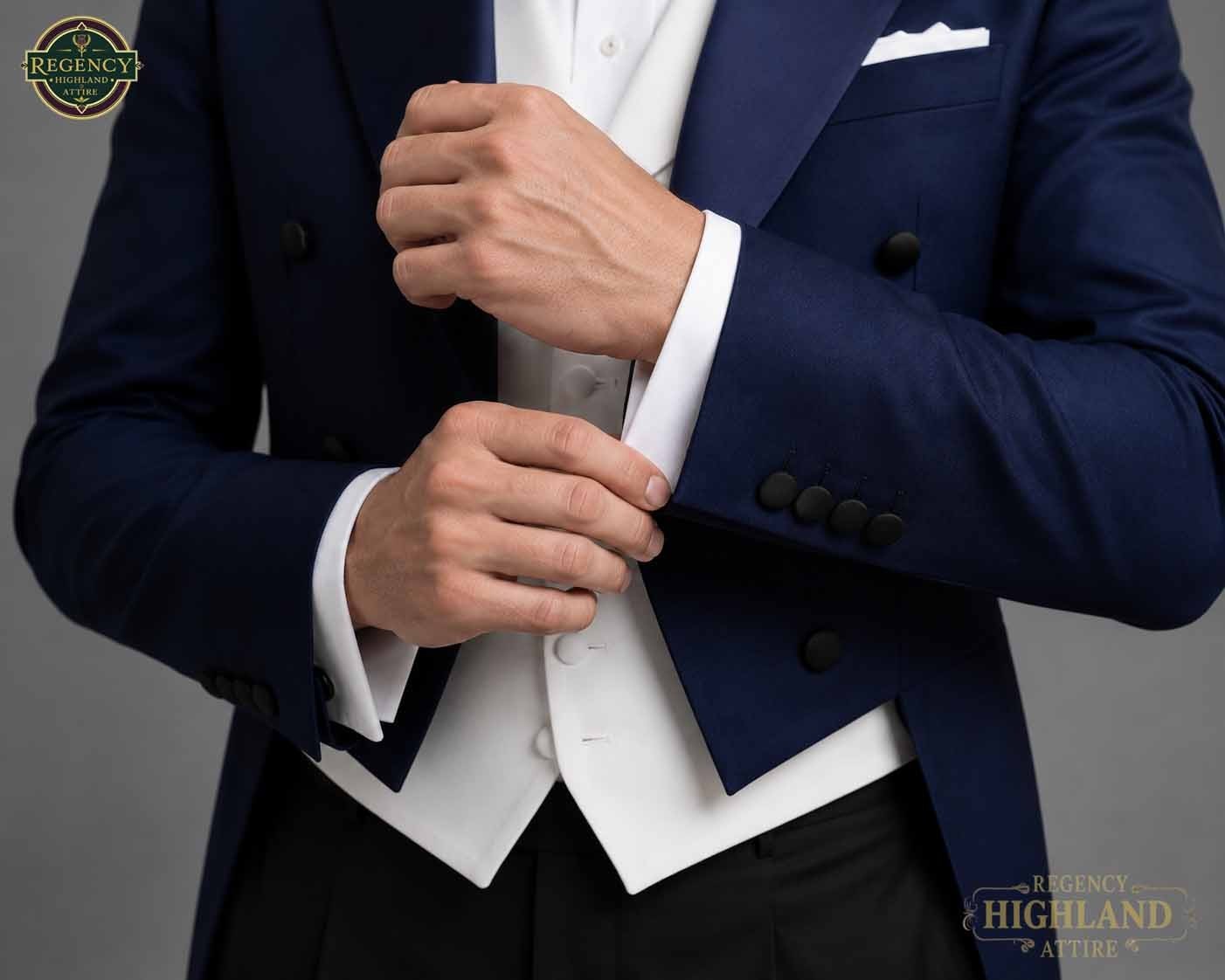 Men’s Navy Blue White Tie Tailcoat Tuxedo – Formal Evening Dress Suit